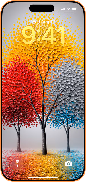 Wallpaper preview on iPhone 17 Pro Max running iOS 26 - Colorful Three Tree Art