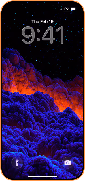 Wallpaper preview on iPhone 17 Pro Max running iOS 26 - Luminous Nebula Ridge