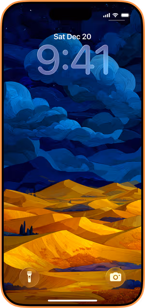 Wallpaper preview on iPhone 17 Pro Max running iOS 26 - Cobalt Dunes