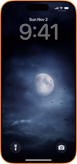Wallpaper preview on iPhone 17 Pro Max running iOS 26 - Full Moon Nightscape