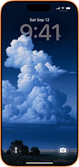 Wallpaper preview on iPhone 17 Pro Max running iOS 26 - Moonlit Cloudscape