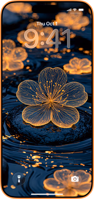 Wallpaper preview on iPhone 17 Pro Max running iOS 26 - Golden Flower Water Reflection
