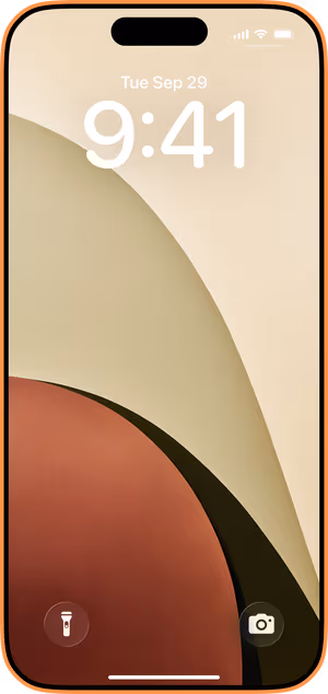 Wallpaper preview on iPhone 17 Pro Max running iOS 26 - Terracotta Arc Geometry