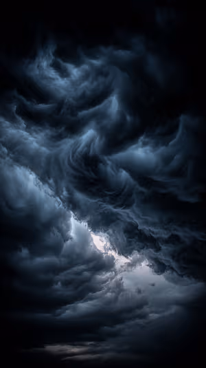 Moody cinematic storm clouds centered on a dark blue background with a pale central light ultra HD 8K dramatic sky image.