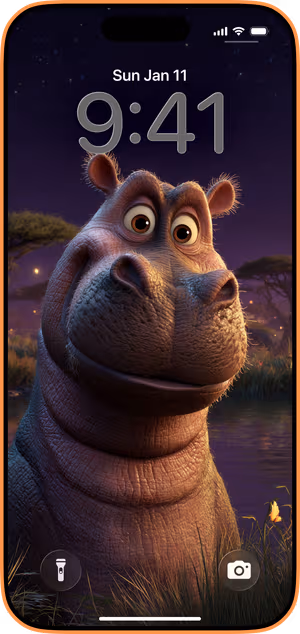 Wallpaper preview on iPhone 17 Pro Max running iOS 26 - Moonlit Hippo Portrait
