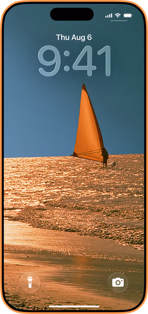 Wallpaper preview on iPhone 17 Pro Max running iOS 26 - Golden Sailboat Ocean