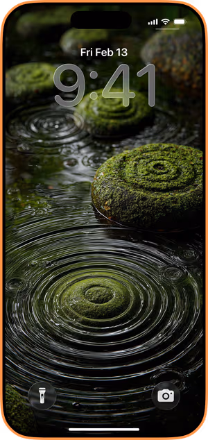 Wallpaper preview on iPhone 17 Pro Max running iOS 26 - zen moss spirals