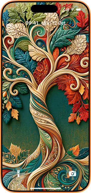 Wallpaper preview on iPhone 17 Pro Max running iOS 26 - Ornate Teal Tree