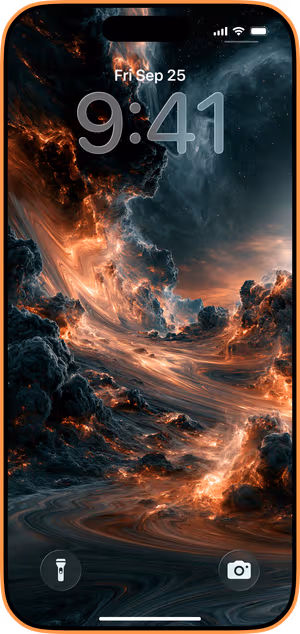 Wallpaper preview on iPhone 17 Pro Max running iOS 26 - Ember Nebula Storm