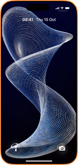 Wallpaper preview on iPhone 17 Pro Max running iOS 26 - Flowing Wireframe Lines