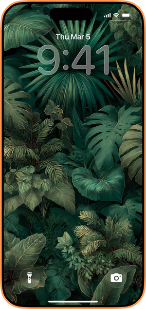 Wallpaper preview on iPhone 17 Pro Max running iOS 26 - Verdant Jungle Foliage