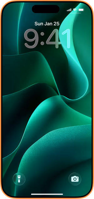Wallpaper preview on iPhone 17 Pro Max running iOS 26 - Emerald Silk Waves