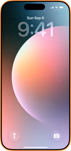 Wallpaper preview on iPhone 17 Pro Max running iOS 26 - Pink Teal Orb Gradient