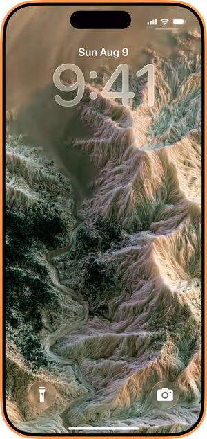 Wallpaper preview on iPhone 17 Pro Max running iOS 26 - Organic Terrain Sage Flow