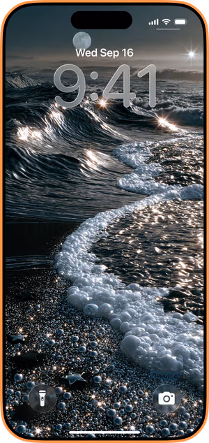 Wallpaper preview on iPhone 17 Pro Max running iOS 26 - Moonlit Ocean Silver Surf