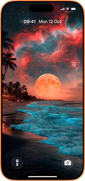Wallpaper preview on iPhone 17 Pro Max running iOS 26 - Cosmic Coral Beach