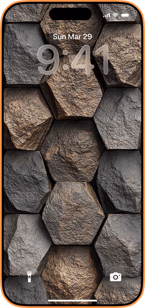 Wallpaper preview on iPhone 17 Pro Max running iOS 26 - Bronze Hex Stone