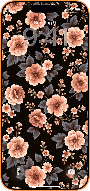 Wallpaper preview on iPhone 17 Pro Max running iOS 26 - Peach Floral Pattern