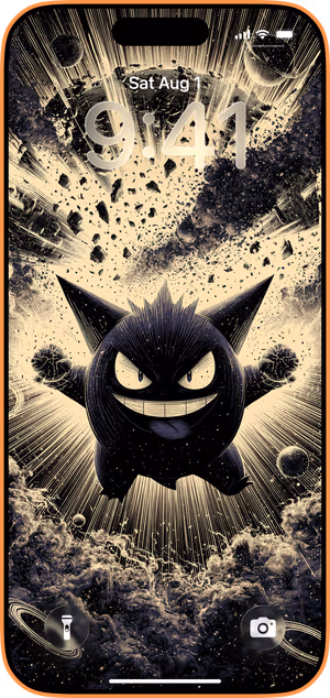 Wallpaper preview on iPhone 17 Pro Max running iOS 26 - Gengar Supernova