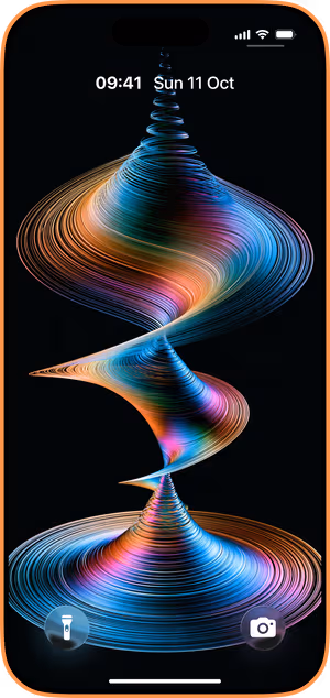 Wallpaper preview on iPhone 17 Pro Max running iOS 26 - Rainbow Spiral Lightform