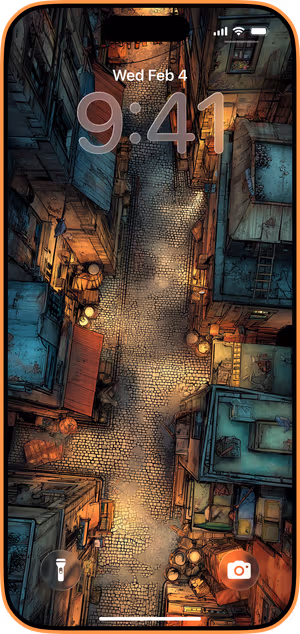 Wallpaper preview on iPhone 17 Pro Max running iOS 26 - Teal Alley Nightscape