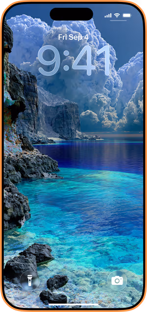 Wallpaper preview on iPhone 17 Pro Max running iOS 26 - Turquoise Ocean Cliff Clouds