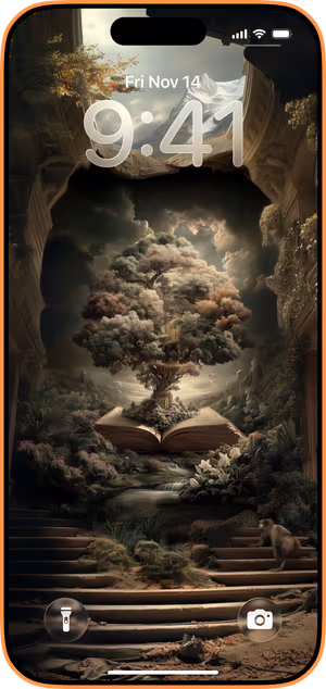 Wallpaper preview on iPhone 17 Pro Max running iOS 26 - Storybook Tree