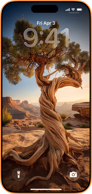 Wallpaper preview on iPhone 17 Pro Max running iOS 26 - Twisted Juniper Canyon