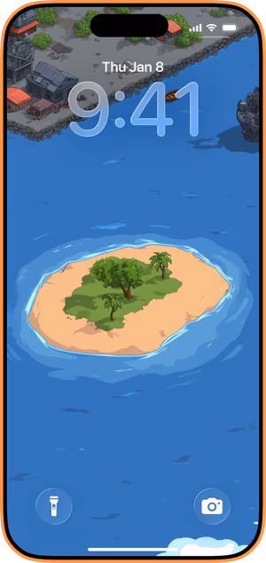 Wallpaper preview on iPhone 17 Pro Max running iOS 26 - Tiny Tropical Isle