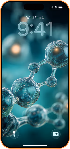 Wallpaper preview on iPhone 17 Pro Max running iOS 26 - Teal Glass Molecules