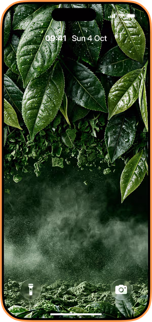 Wallpaper preview on iPhone 17 Pro Max running iOS 26 - Dewy Botanical Leaves