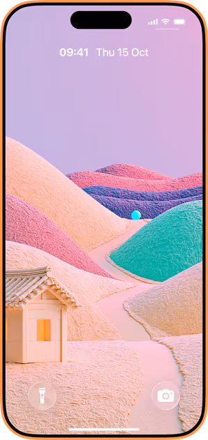 Wallpaper preview on iPhone 17 Pro Max running iOS 26 - Dreamy Pastel Hills