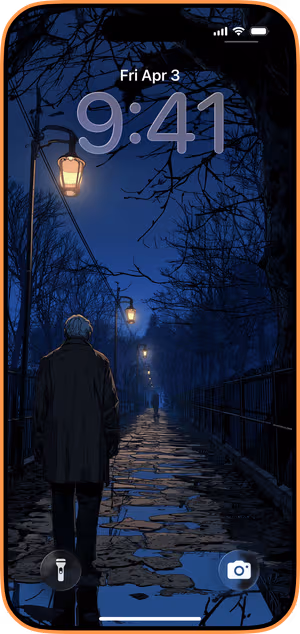 Wallpaper preview on iPhone 17 Pro Max running iOS 26 - Midnight Lantern Walk