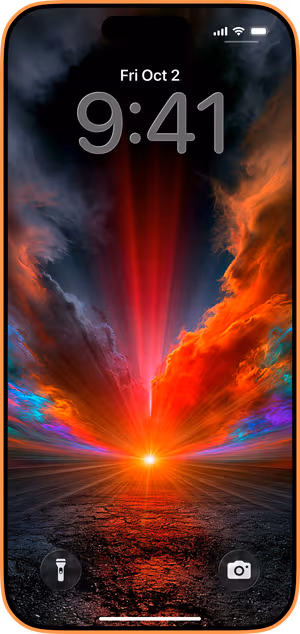 Wallpaper preview on iPhone 17 Pro Max running iOS 26 - Dramatic Cosmic Light Burst