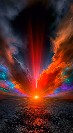Abstract light burst centered on a dark background in a dramatic cosmic aesthetic.