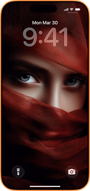 Wallpaper preview on iPhone 17 Pro Max running iOS 26 - Veiled Gaze
