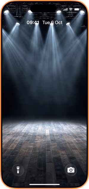 Wallpaper preview on iPhone 17 Pro Max running iOS 26 - Modern Stage Spotlights