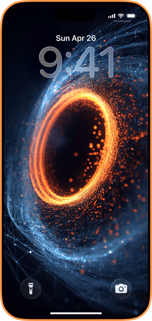 Wallpaper preview on iPhone 17 Pro Max running iOS 26 - Particle Ring Core
