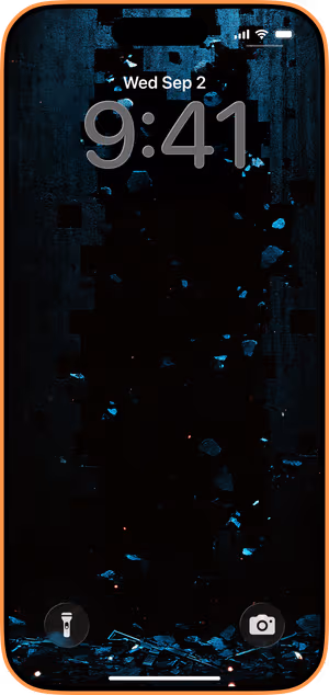Wallpaper preview on iPhone 17 Pro Max running iOS 26 - Blue Glitch Tower