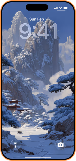Wallpaper preview on iPhone 17 Pro Max running iOS 26 - Misty Snow Temple