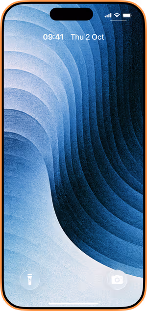 Wallpaper preview on iPhone 17 Pro Max running iOS 26 - Layered Blue Arc Texture