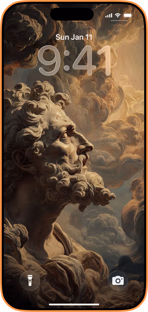 Wallpaper preview on iPhone 17 Pro Max running iOS 26 - Baroque Cloud Portrait