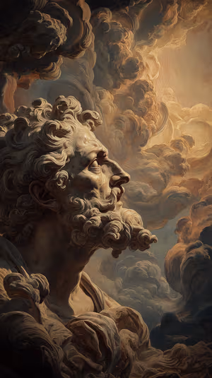 Baroque cloud sculpture portrait centered on a warm gold background in dramatic Baroque aesthetic ultra HD image
