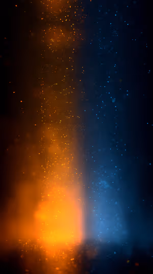 Glowing abstract particle column centered on orange and blue tones with sparks and bokeh, ultra HD background