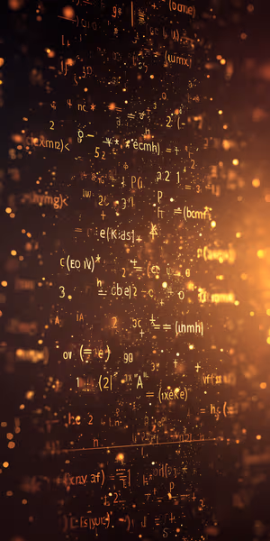 Ambient sci fi math equations centered on a warm amber background with floating golden bokeh, ultra HD background.
