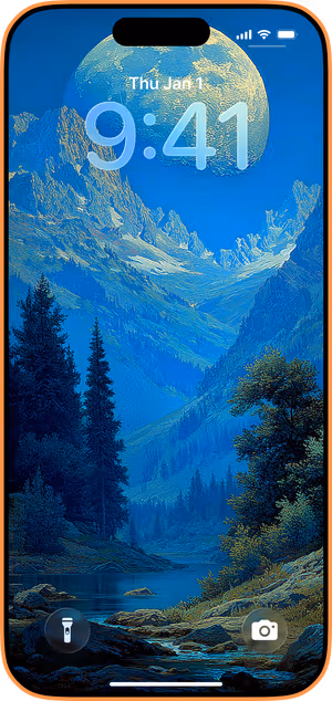 Wallpaper preview on iPhone 17 Pro Max running iOS 26 - Alpine Moonrise