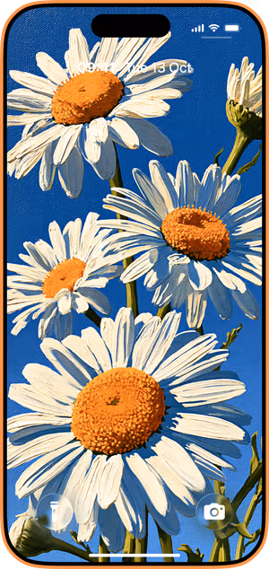 Wallpaper preview on iPhone 17 Pro Max running iOS 26 - Impressionist Daisy Bloom