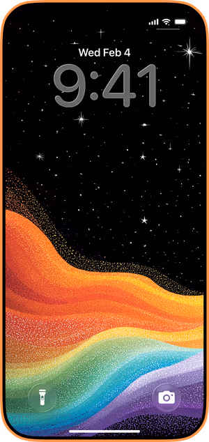 Wallpaper preview on iPhone 17 Pro Max running iOS 26 - Rainbow Night Waves
