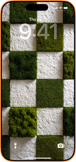 Wallpaper preview on iPhone 17 Pro Max running iOS 26 - Moss Checkerboard