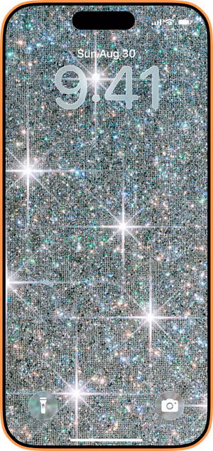 Wallpaper preview on iPhone 17 Pro Max running iOS 26 - Silver Aqua Crystal Sparkle
